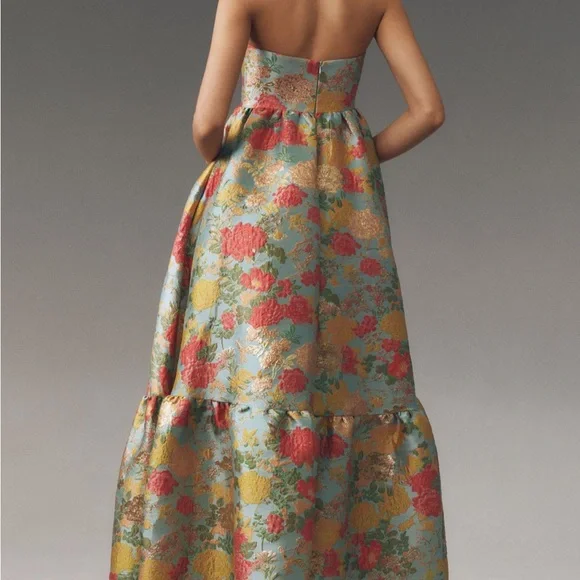 Mac Duggal Strapless Floral Broccade Maxi Dress - Picture 3 of 4